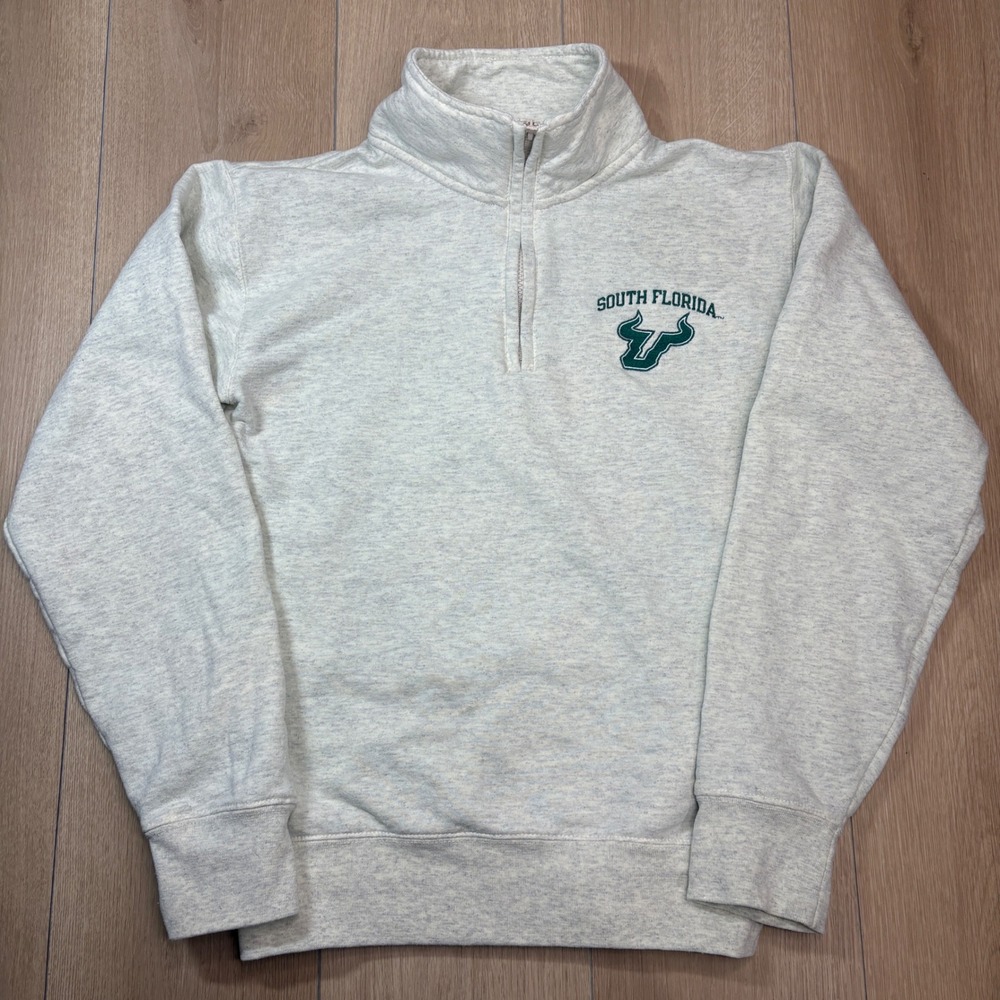 Champion South Florida USF Bulls Quarter Zip Sweatshirt Gray Mens Small 1/4
